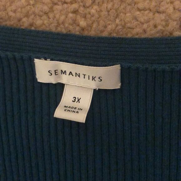 SEMANTICS v neck aquamarine button down sweater - Picture 3 of 7